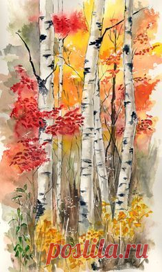Kathleen Spellman WATERCOLOR... Reminds me of the birch tree we had in our front yard growing up
