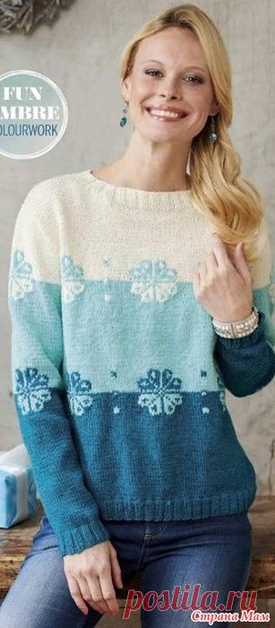 Свитер со снежинками спицами. http://woman7.ru/
