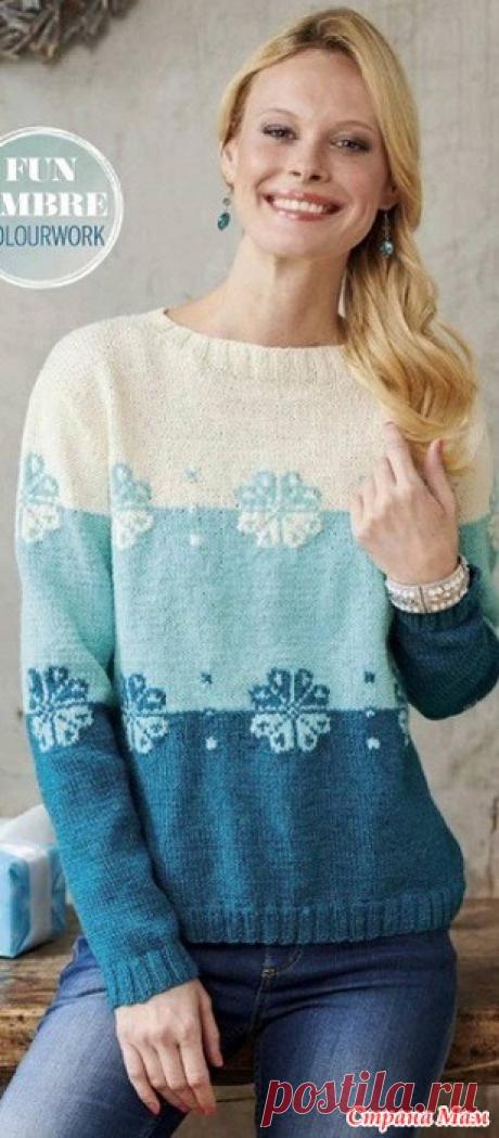Свитер со снежинками спицами. https://woman7.ru/