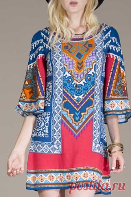 Flare Sleeve Ethnic Pattern Mini Dress: Print Dresses | ZAFUL