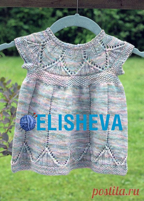 Сарафан для девочки с узором "листики" вязаный спицами. Схема от 0 до 4 лет