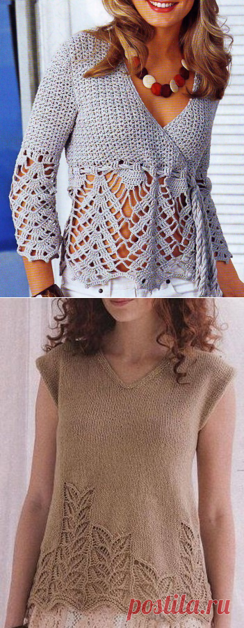 10 моделей летних кофточек спицами и крючком, схемы вязания