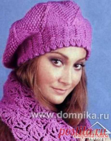 Вязание: спицами розовый берет
