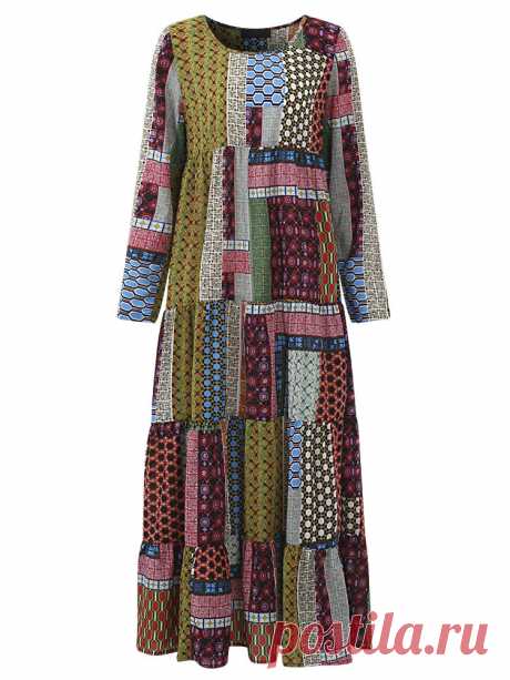 Gracila Print Patchwork Loose Women Dress at Banggood