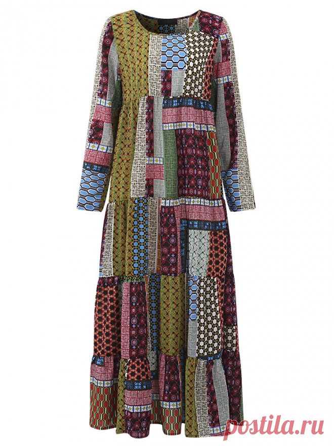 Gracila Print Patchwork Loose Women Dress at Banggood