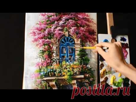 How to Paint a Balcony with Bougainvillea - Acrylic lessons - YouTube