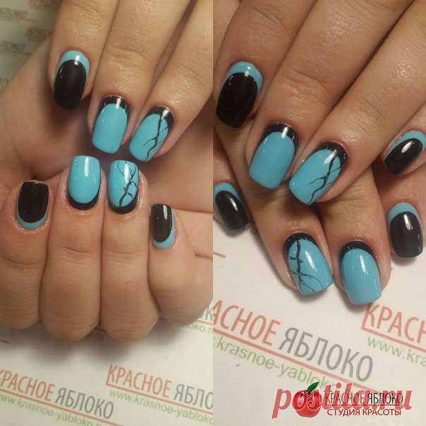 Современный🔔 и очень стильный👜 маникюр💅 в бирюзово/черных⚡ тонах от мастера👩 Евгении м.Выхино