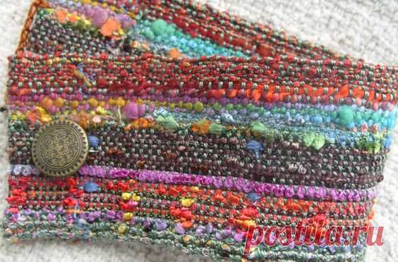 (6) Handwoven Fabric Cuff Bracelet, Bands of Autumn