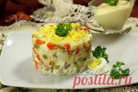 Салат «Столичный» с говядиной и домашним майонезом: рецепт