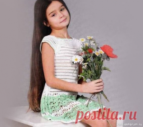 Платье с ажурным подолом для девочки 8 лет. Описание и схемы | Детская одежда крючком. Схемы