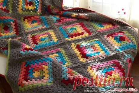 Плед из цветных квадратов. Мастер-класс мотива и соединения мотивов. - Все в ажуре... (вязание крючком) - Страна Мам
