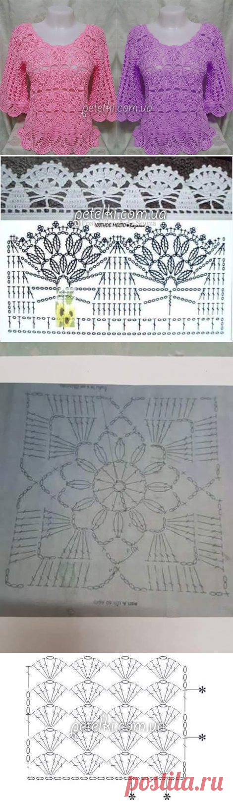 Кофточка из квадратных мотивов. Схемы