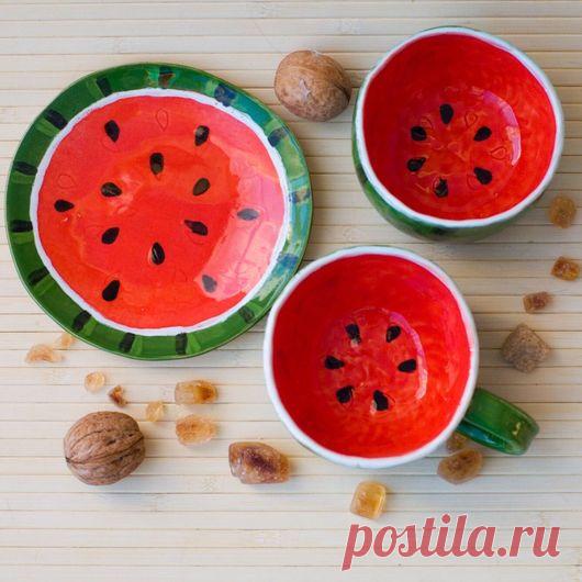 Комплект посуды «Арбузики» – купить в интернет-магазине на Ярмарке Мастеров с доставкой