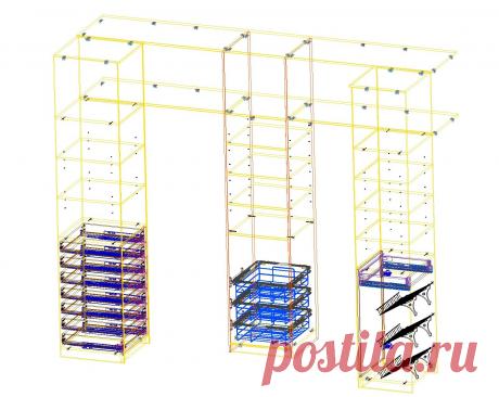 общий вид  гардеробной комнаты, каркасный вид bCAD