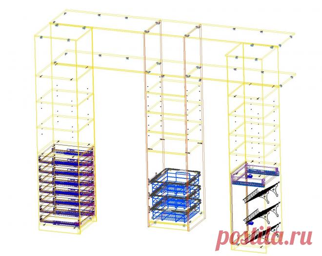общий вид  гардеробной комнаты, каркасный вид bCAD