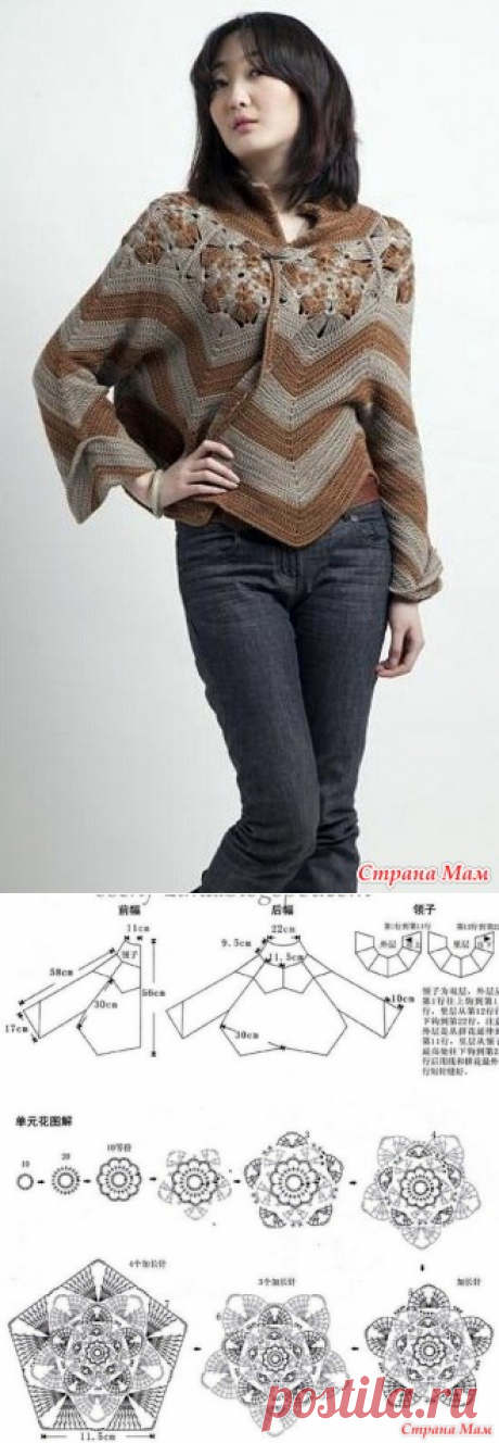 Интересный пуловер\пончо крючком. - ВЯЗАНАЯ МОДА+ ДЛЯ НЕМОДЕЛЬНЫХ ДАМ - Страна Мам