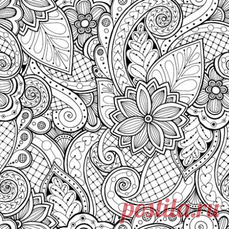 Doodle seamless background in vector with doodles, flowers and paisley. Vector ethnic pattern can be used for wallpaper, pattern fills, coloring books and pages for kids and adults. Black and white. 123RF - Миллионы стоковых фото, векторов, видео и музыки для Ваших проектов.
