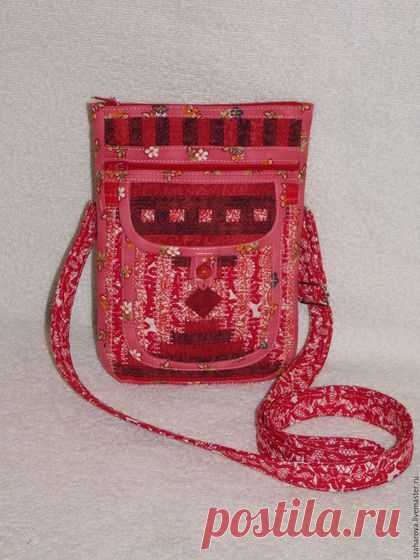 Купить Сумка-карман, лакомник, сумка на пояс, лоскутная, пэчворк - ярко-красный, орнамент