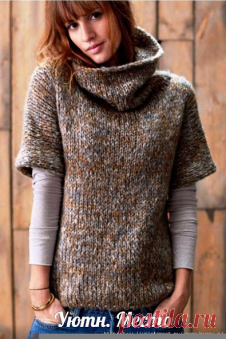 Жилет спицами

Размеры: 34/36 – 38/40 – 42/44 – 46/48 – 50/52 

Материалы: нитки PHIL LIGHT (53% акрил, 29% полиамид, 18% шерсть, 50 г / 287 м), 


Спицы № 7 и 9, 4 спицы № 9 с 2-мя острыми концами (для воротника), кольца маркеры, спица булавка. 


Образец: 

20 см лиц. глади (вязать 4 нити вместе, т.е. по 1 нити каждого цвета), спицы № 9 = 19 п. и 27 р. 


Вяжется одной деталью, начиная с переда. 

Набрать : 1) 46 п. – 2) 50 п. – 3) 54 п. – 4) 58 п. – 5) 64 п., на спицы №...