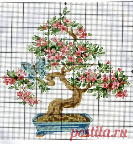 Схема вышивки крестом "Цветочный бонсай"