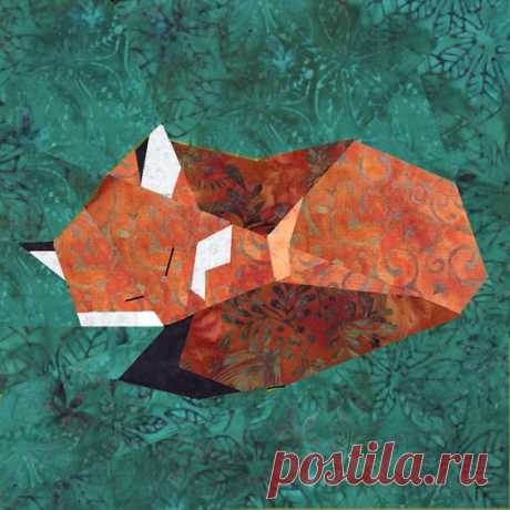 Fox quilt block, paper pieced quilt pattern, PDF pattern, instant download, Fox pattern PDF
