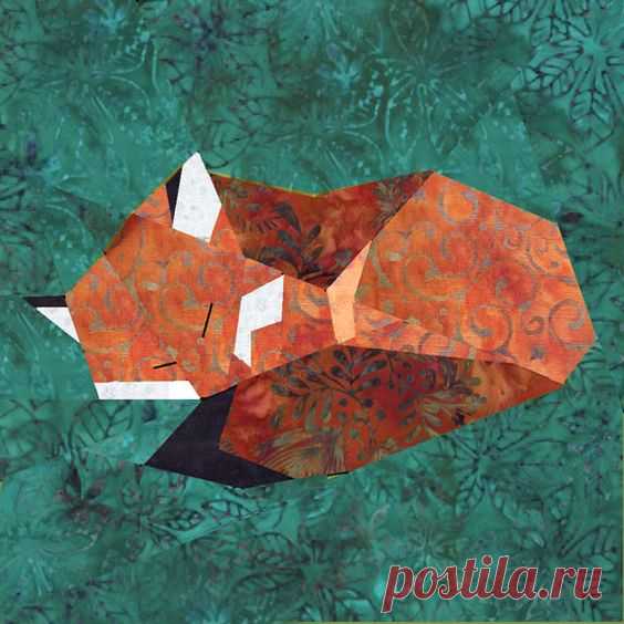 Fox quilt block, paper pieced quilt pattern, PDF pattern, instant download, Fox pattern PDF