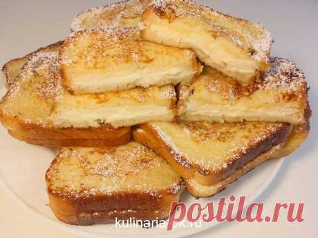 Пару минут и вкуснейший завтрак готов!!! Берите рецепт на заметку Ингредиенты: Батон — 1 шт Сырок творожный — 3 шт Яйцо куриное — 2 шт Молоко — 250 мл Масло растительное — 4 ст. л. Сахарная пудра — 2 ст. л. Ванильный