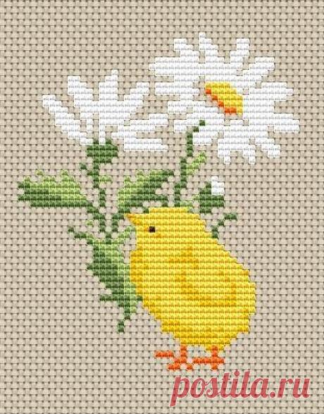 (6) Chick and flower free cross stitch pattern | kreuzstich
