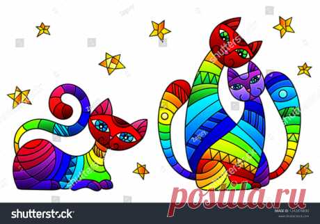 Стоковая векторная графика «Set Stained Glass Elements Rainbow Cats» (без лицензионных платежей), 1242878830: Shutterstock