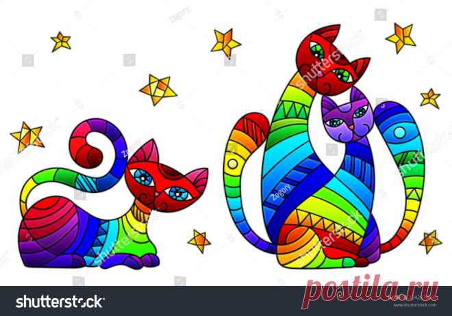 Стоковая векторная графика «Set Stained Glass Elements Rainbow Cats» (без лицензионных платежей), 1242878830: Shutterstock