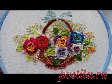 Flower embroidery : Pansies | Цветочная вышивка: Анютины глазки