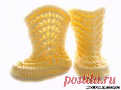Пинетки сапожки( спицами) Описание работы.