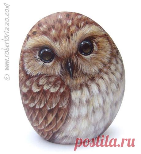 Original Hand Painted Tawny Owl Rock