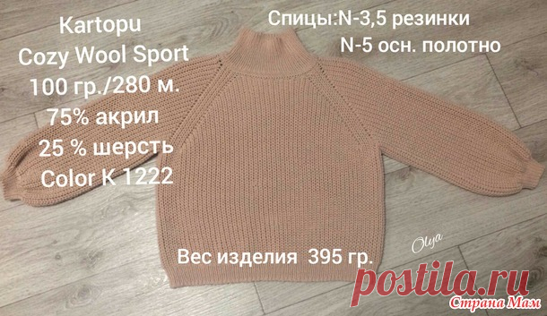 Свитер женский спицами. Реглан сверху. Краткое описание. - Вязание - Страна Мам