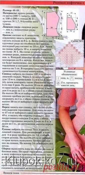 Розовая кофта с цветами | Клубок