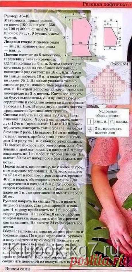 Розовая кофта с цветами | Клубок