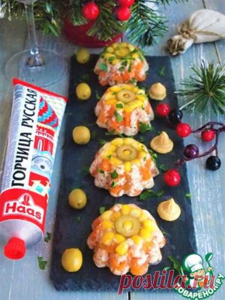 Заливное из курицы с оливками и кукурузой - кулинарный рецепт