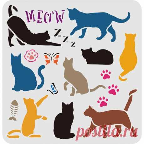 Plantillas de plantillas para pintura de dibujo de gato (11,8x11,8 pulgadas) mariposa, pata de gato, mariposa, pez cuadrado de plástico reutilizable Plantillas - AliExpress