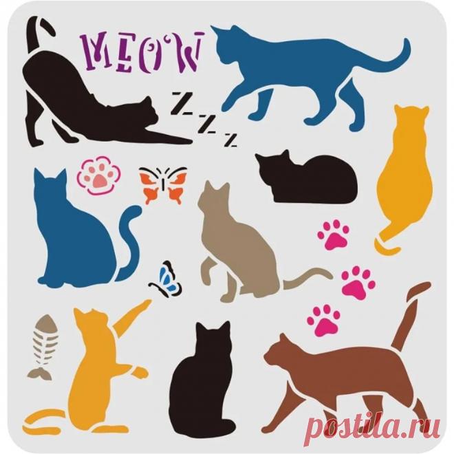 Plantillas de plantillas para pintura de dibujo de gato (11,8x11,8 pulgadas) mariposa, pata de gato, mariposa, pez cuadrado de plástico reutilizable Plantillas - AliExpress