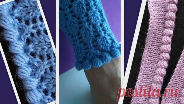 Резинки спицами и крючком. Обвязка края изделия | Красивая резинка с ромбами из вытянутых петель.