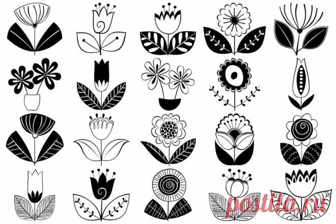 Retro Flower Doodles AI EPS PNG By Me and Ameliè | TheHungryJPEG.com
