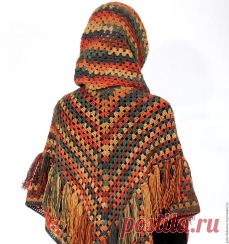 Купить Пончо крючком с кистями в стиле бохо хиппи ОСЕННИЙ ЛЕС в интернет магазине на Ярмарке Мастеров