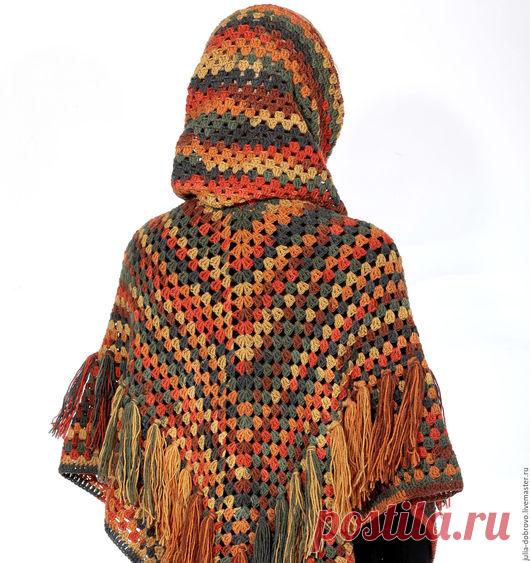 Купить Пончо крючком с кистями в стиле бохо хиппи ОСЕННИЙ ЛЕС в интернет магазине на Ярмарке Мастеров
