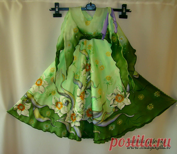 Natural silk dress handmade artwork silk painting от Studijakalla