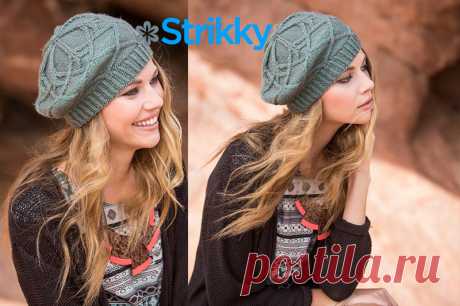 Женский красивый берет с ромбовидным узором вязаный спицами