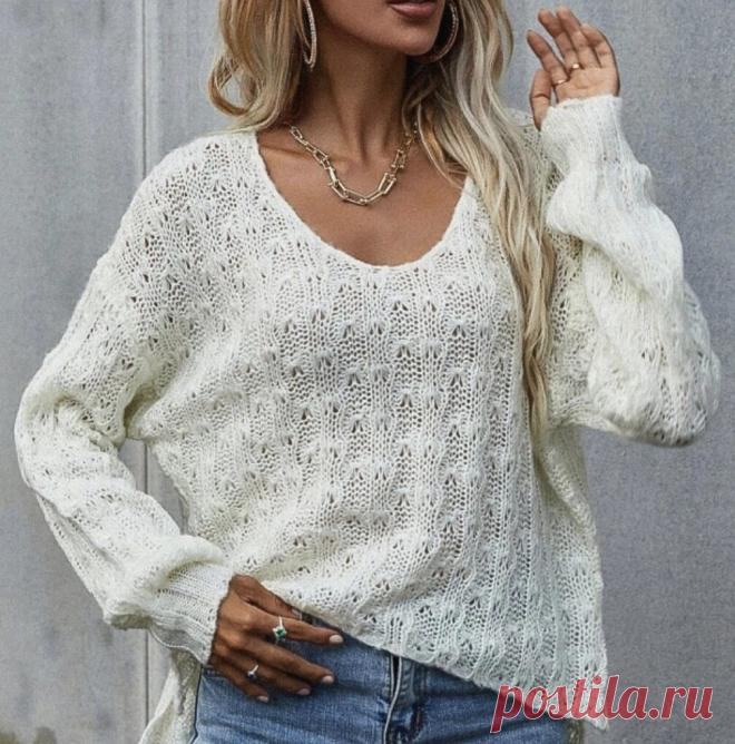 Эффектный и простой пуловер от Шейн с узором на основе резинки.