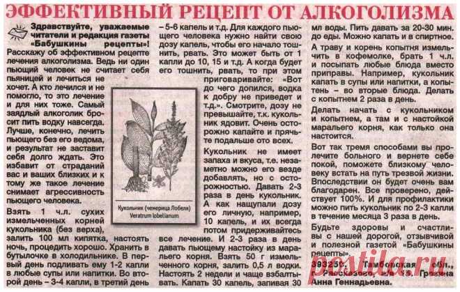 Эффективный рецепт от алкоголизма (кукольник, копытень, маралий корень)
