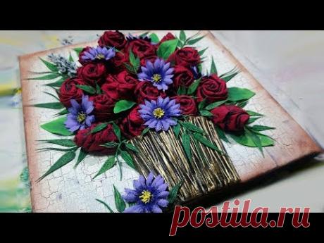 3D Textured Roses in a Vase Mixed Media Art on Canvas Tutorial DIY