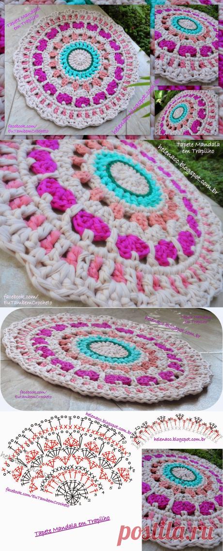 EU TAMBÉM CROCHETO...: Tapete Mandala Pequenos Corações em Trapilho