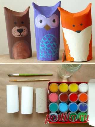 Зверята из картонных трубок от бумажных полотенец или туалетной бумаги